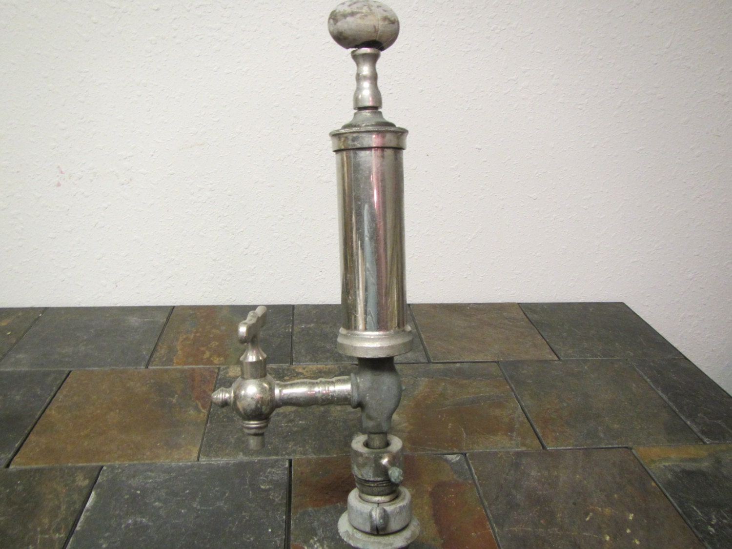 Antique Beer Keg Tap Pump with Wooden Handle. vintage keg