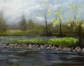 River Stream Scenic Landscape Original Oil Painting River Stream Scenic Landscape Original Oil Painting