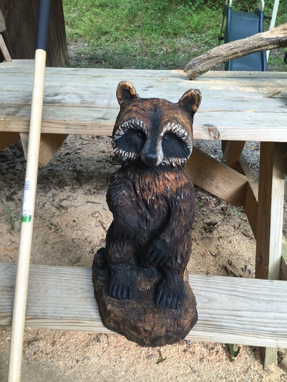 Raccoon Chainsaw Carving RESERVED for Sally Handmade
