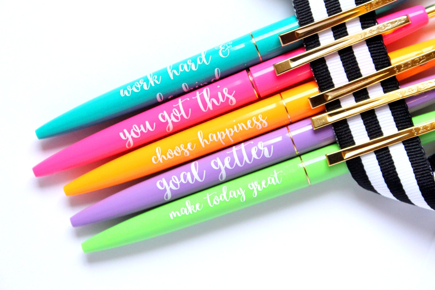 Inspirational Desk Accessories set of 5 pens motivational pens cute office accessory black Inspirational Desk Accessories set of 5 pens motivational pens cute office accessory black