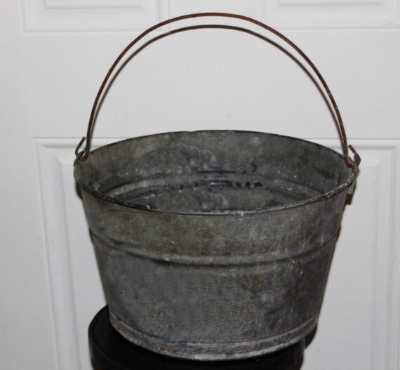 Vintage Galvanized Round Tub Bucket Barrel by QUEENIESECLECTIC
