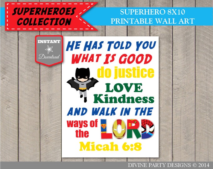 SALE Printable Wall Art - Instant Download Superhero 8x10 Verses / Boy's Room Decor / DIY / Superhero Collection / Item #509