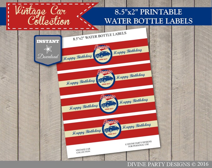 SALE INSTANT DOWNLOAD Vintage Car Birthday Party Water Bottle Labels / Printable Diy / Classic / Retro / Vintage Car Collection / Item #1405