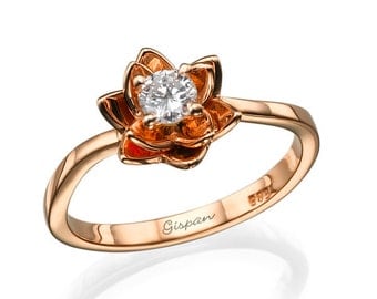 Flower Engagement Ring, Rose Gold Ring, Promise Ring, Bridal Jewelry, Flower Band, Floral Ring, Nature Ring, 14k Ring, Unique Ring