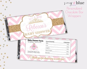 Pink Gold Princess Baby Shower Chocolate Bar Wrapper - Princess Birthday Favor Candy Bar Wrap - Baby Sprinkle Chevron Printable Digital File