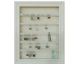 Earring Holder - Holds 100 pair - Made with a 10"x13" Picture Frame - Lucky Day Designs - Available in 4 Colors - White