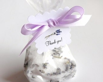 10 Lavender Bath Salt Favors, Bridal Shower, Wedding Favor, Birthday Party Favor, Baby Shower, with Thank You Tag