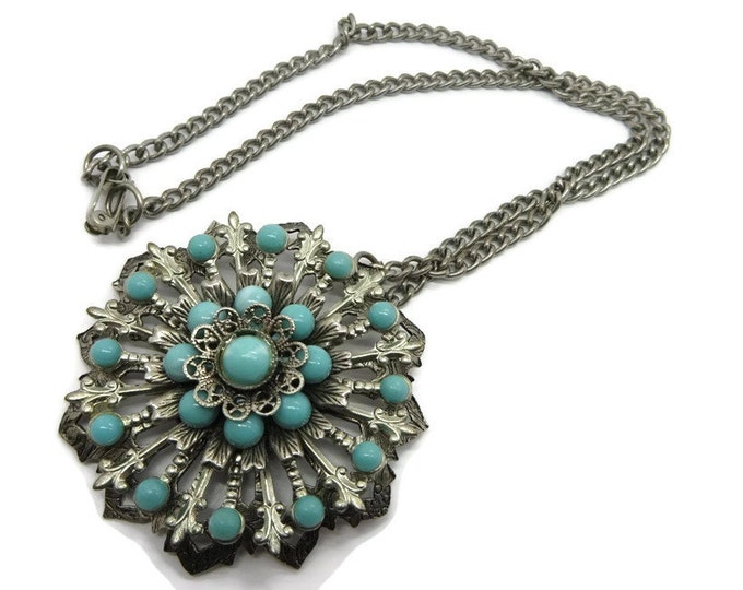 Faux Turquoise Silvertone Vintage Pendant