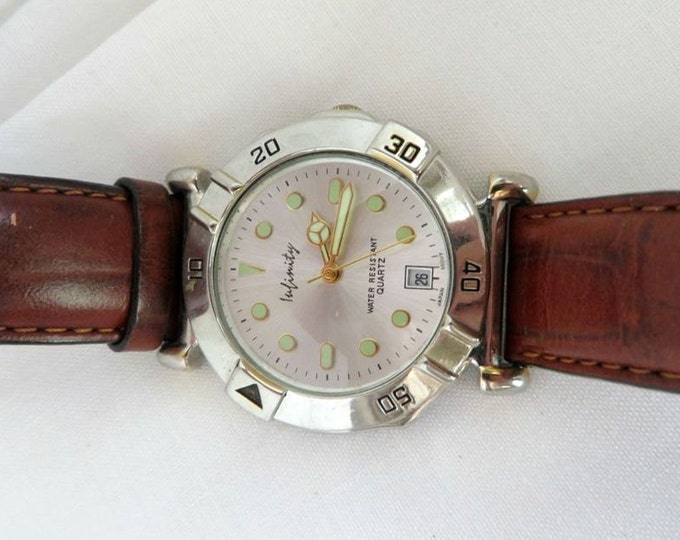 Vintage Men's Leather Band Watch, Infinity Water Resistant Quartz Wrist Watch
