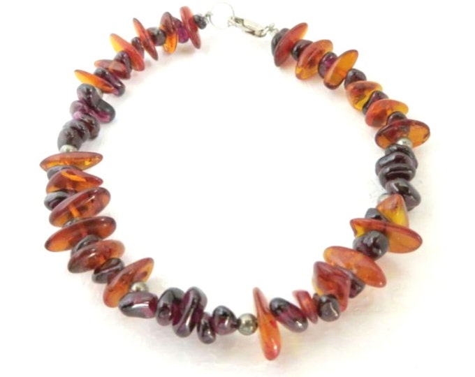 Vintage Amber Bracelet, Amethyst & Amber Bracelet, Boho Beaded Bracelet