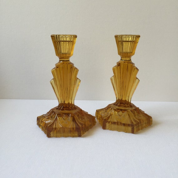 Pair of Brown Glass Art Deco Candle by clintonjamesinterior