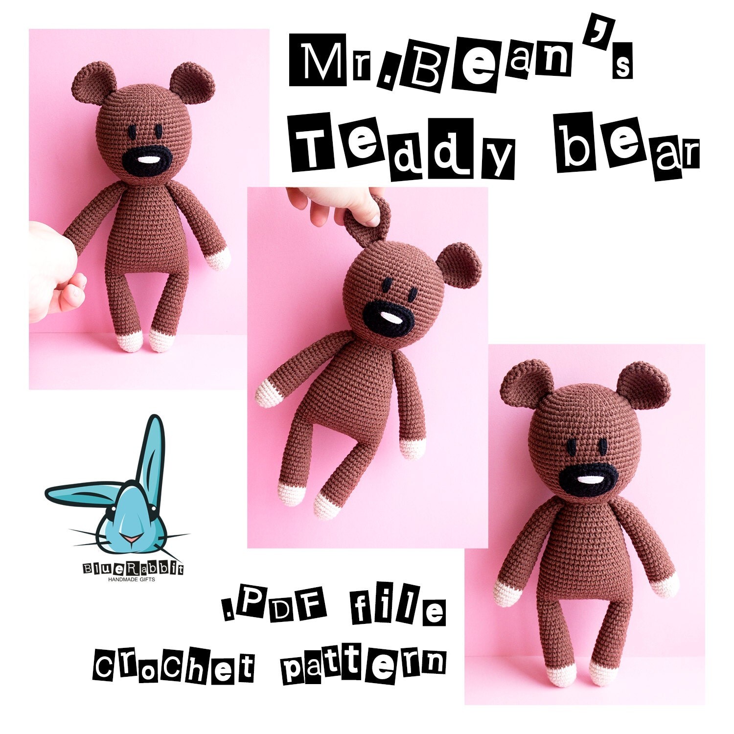 Mr.Bean's Teddy bear amigurumi crochet pattern. Inspired