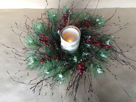 winter christmas holiday candle ring or small wreath by winter christmas holiday candle ring or small wreath by
