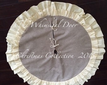 Burlap Tree Skirt 48" Christmas Tree Skirt Ivory Quick Ship