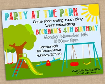 Printable Park Birthday Invitation. Park Birthday Party Invite. Party at the Park or Playground. Party Decor Kid Birthday. 5x7 DIGITAL file.