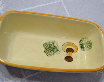 Vintage Los Angeles Potteries Loaf Baking Dish Pan Mushroom Design Hand Painted PanchosPorch