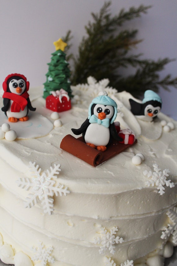 Fondant Christmas cake kit / Fondant Penguins