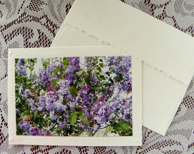 LILAC Floral Card, Handmade Photo Stationary, Purple Photography, Blank Inside Embossed Card Stock, Coordinating Envelope