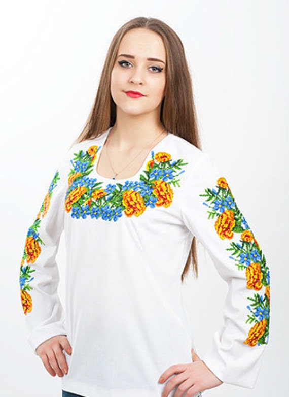 Ukrainian Beaded Blouse / Beaded Embroidery / Handmade XS