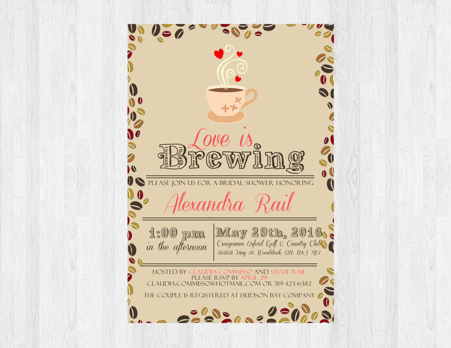 Love is Brewing Bridal Shower Invitation Printable PDF or
