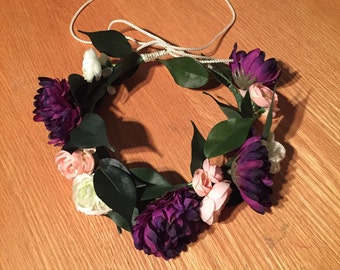 Bridesmaid Crown, Romantic Tie Back Flower Crown, Boho Chic Headpiece, Flower Wreath, Bohemian Headpiece, Festival Crown, Bridal Crown