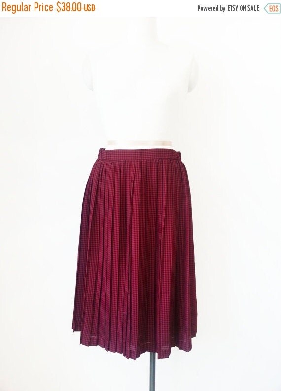 Japanese Vintage Skirt / Red X Black Plaid Skirt / Vintage Pleated Skirt / High Waist Skirt ...