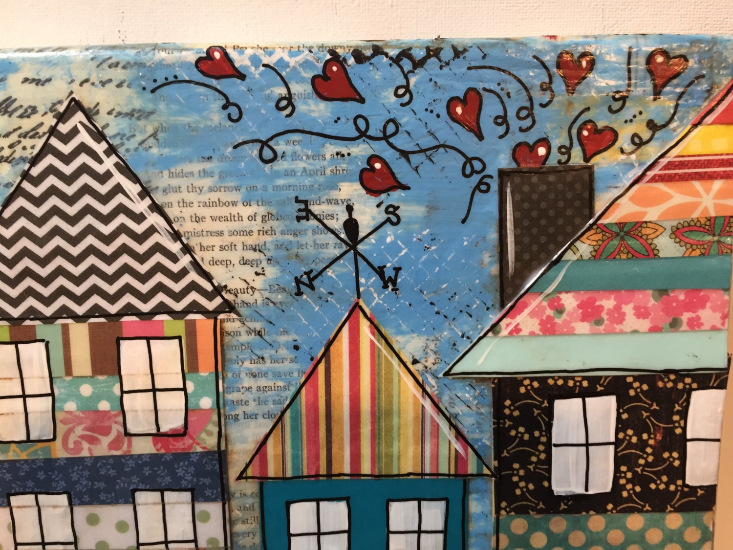 House Art 11x14 Mixed media canvas House Village House decor