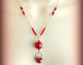 Red Seed bead Cluster necklace set, Gift for her, Handmade Jewelry, Seed bead necklace, Women's Jewelry, Necklace set, Valentines Day