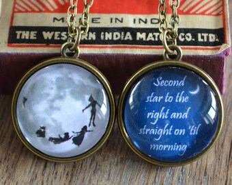 Peter Pan Inspired "Second star to the right ..." double sided quote Necklace