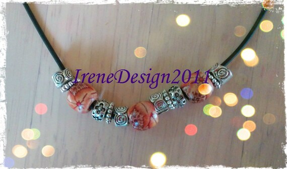 Handmade Leather Necklace with Wooden Beads & Silver by IreneDesign2011