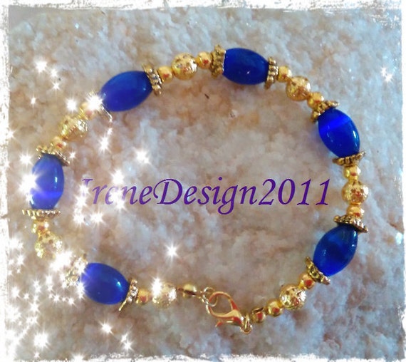 Handmade Gold Bracelet with Blue Opal by IreneDesign2011