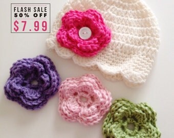 Newborn Hat Baby Girl Hat With 4 Flowers Sizes Newborn to 10 Yrs Old