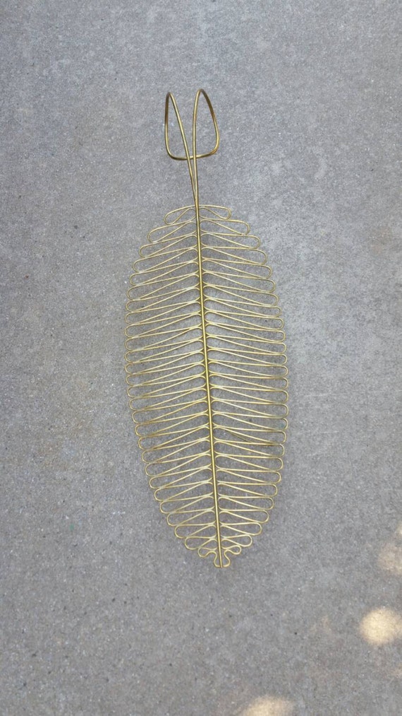 Mid century Modern Gold Leaf Tray Gold Toned Wire Serving