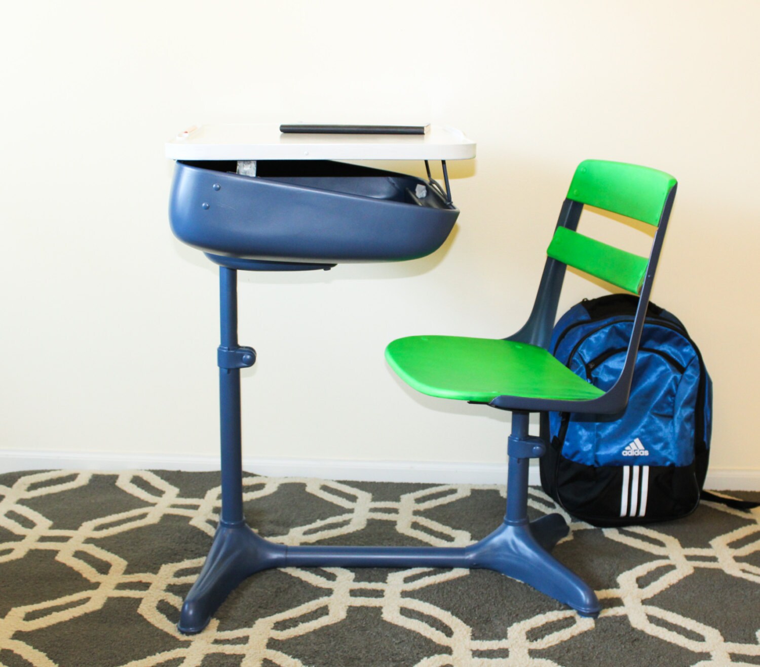 School Desk Chair Combo Blue and Green 1950's