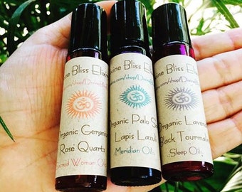 ॐ HEALING Oils /\ Lapis Lazuli Palo Santo/\Rose Quartz Geranium/\BlackTourmaline Lavender .:. VEGAN Gluten Free Non GMO
