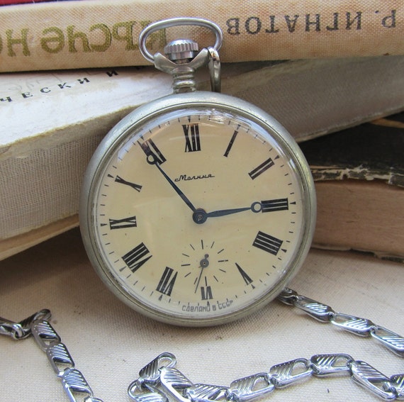 Russian Vintage pocket watch Molnija Train with