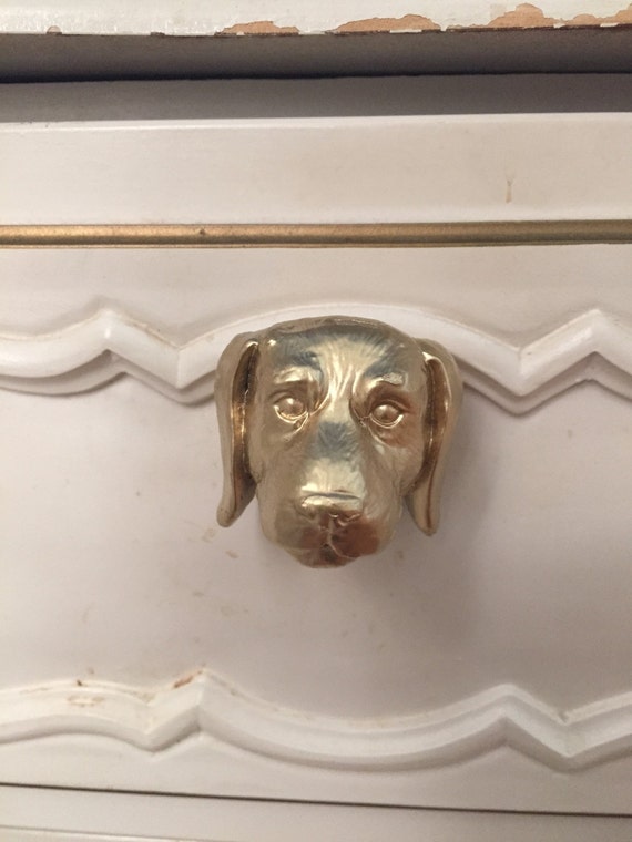 set 2 dog knobs drawer pulls gold