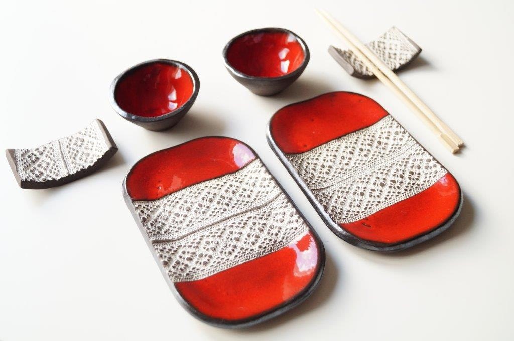 Sushi Serving Set Ceramic Set Sushi Set for 2 Rustic Sushi