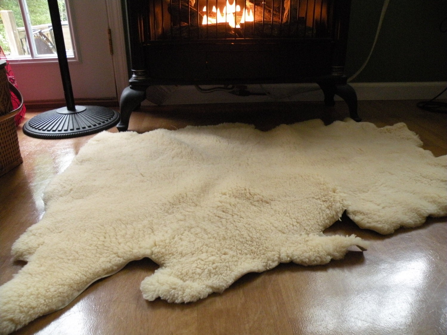 Sheep Skin Rug fireplace rugcabinOff white by Traincasesandmore