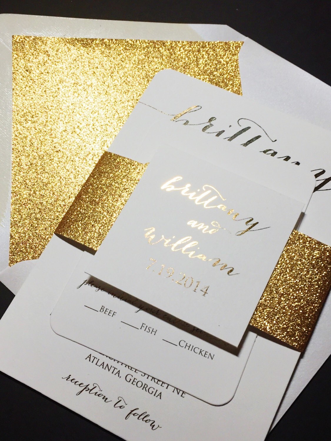 Glitter Wedding Invitation Foil Wedding by SoireeCustomPaperCo
