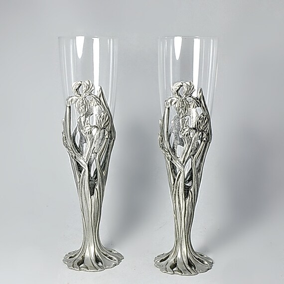 Seagull Pewter Wine Champagne Goblets Glasses Iris Art Nouveau