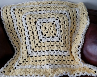 Baby Blanket Yellow Crochet - Infant Blanket, Stroller Blanket, Minky Blanket, Baby Girl Blanket, Baby Shower Gift, Crochet Blanket