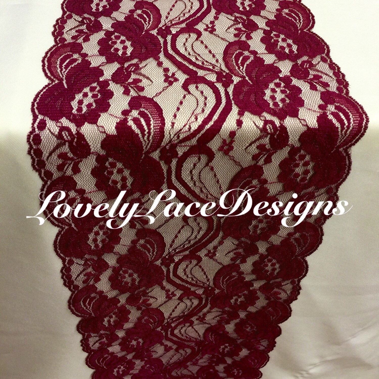 Burgundy Lace Table Runner/12ft20ft long x 7 by LovelyLaceDesigns