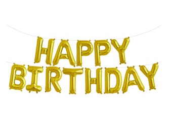 Happy Birthday Banner Gold Happy Birthday Garland Gold Balloons Gold Birthday Balloons Letter Balloons Air Fill Gold Happy Birthday Kit