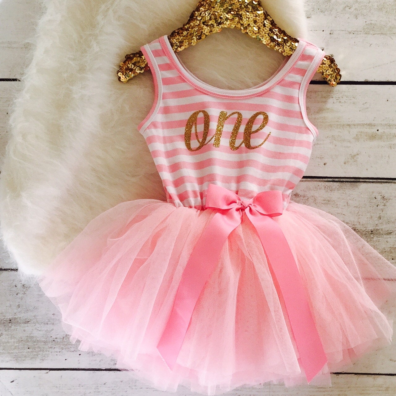 Pink and Gold First Birthday Outfit Tutu Dress Gold by 