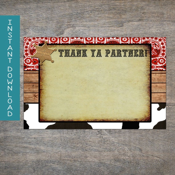 Cowboy Rodeo 4x6 thank you card Western Horse Birthday cow
