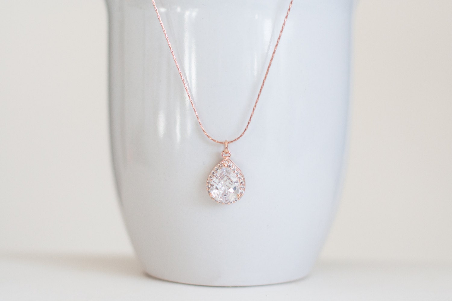 Rose gold diamond pendant necklace rose gold teardrop necklace