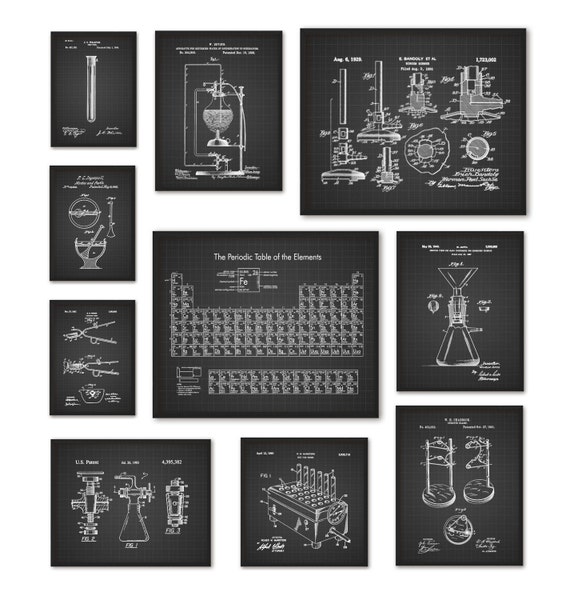 vintage poster periodic table Vintage  Set   Print Art 10 Periodic of Elements Table of Chemistry