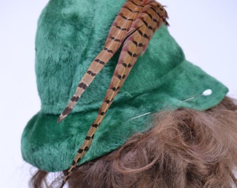vintage 70s MR JOHN Fedora Hat | Green FEATHER Races Derby Pharrell Church Wide Brim Floppy Hat | New Old Stock