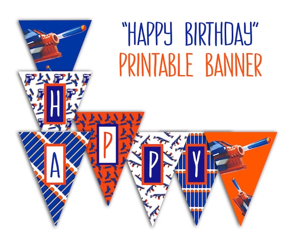 Nerf Banner Printable Nerf Party Happy Birthday Banner Nerf